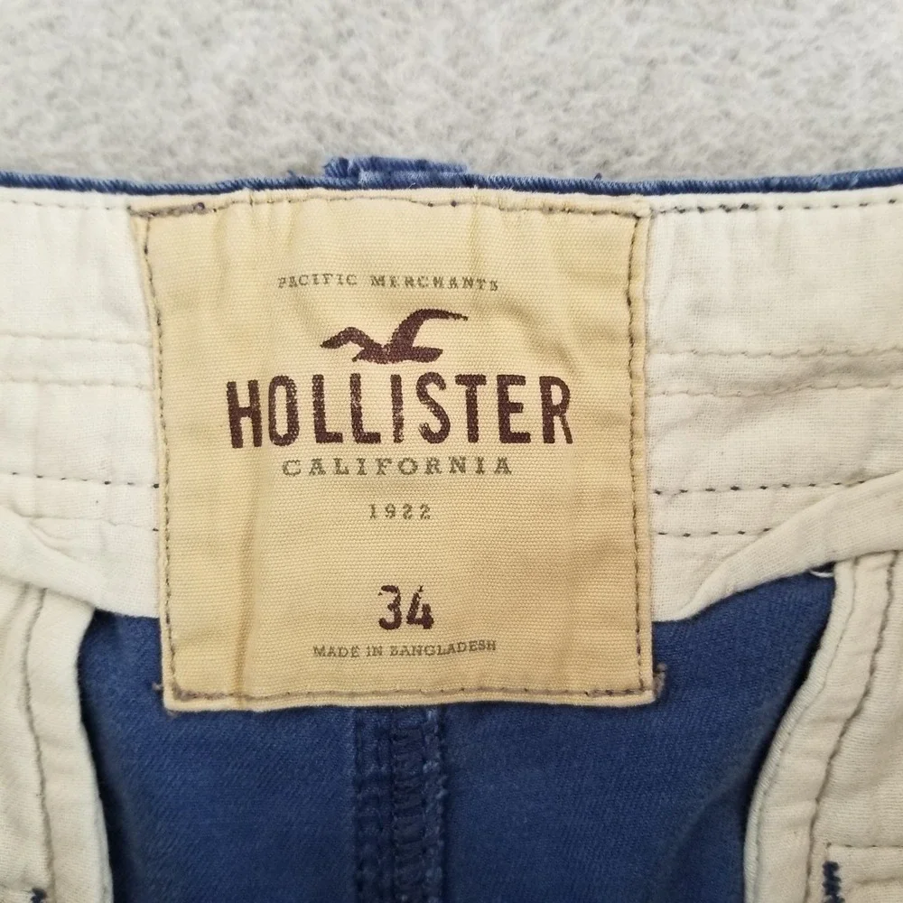 Hollister Shorts Mens 34 Blue Chino Flat Front Casual Embroidered Seagull Y2K